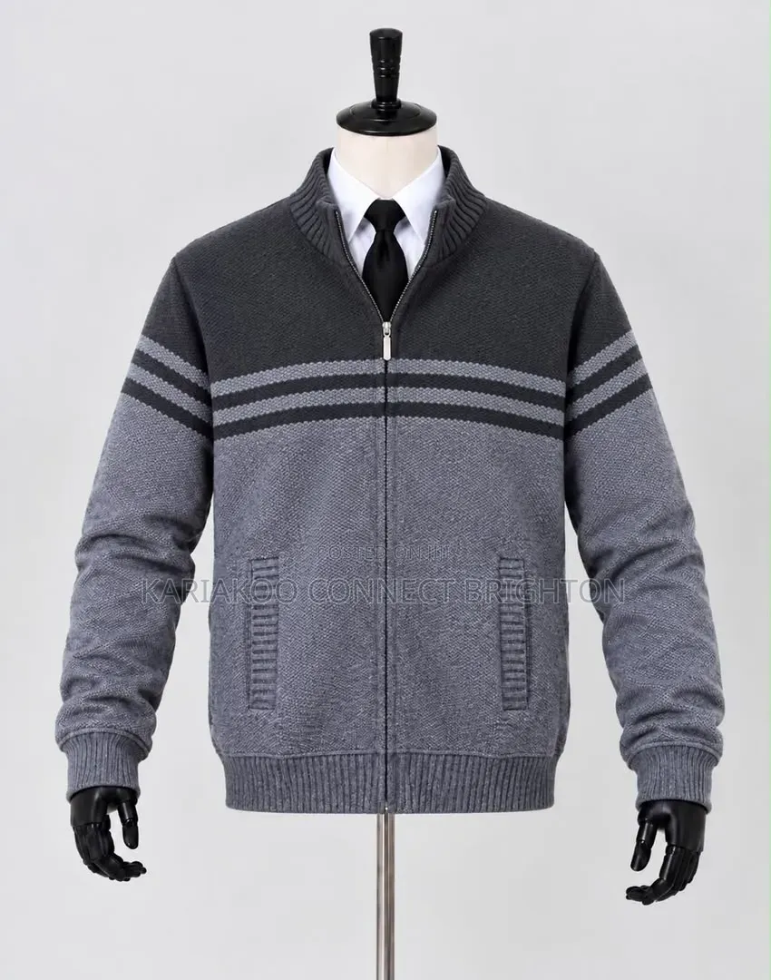 Grey Striped Knitted Zip Jacket