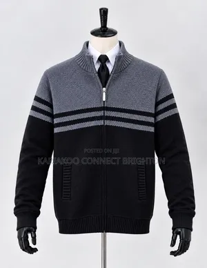 Grey Striped Knitted Zip Jacket