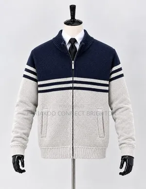Grey Striped Knitted Zip Jacket
