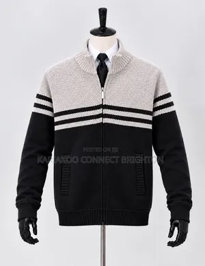 Grey Striped Knitted Zip Jacket