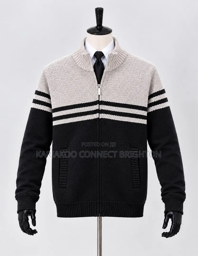 Grey Striped Knitted Zip Jacket