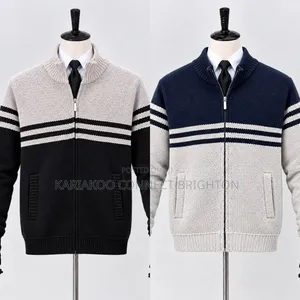 Grey Striped Knitted Zip Jacket