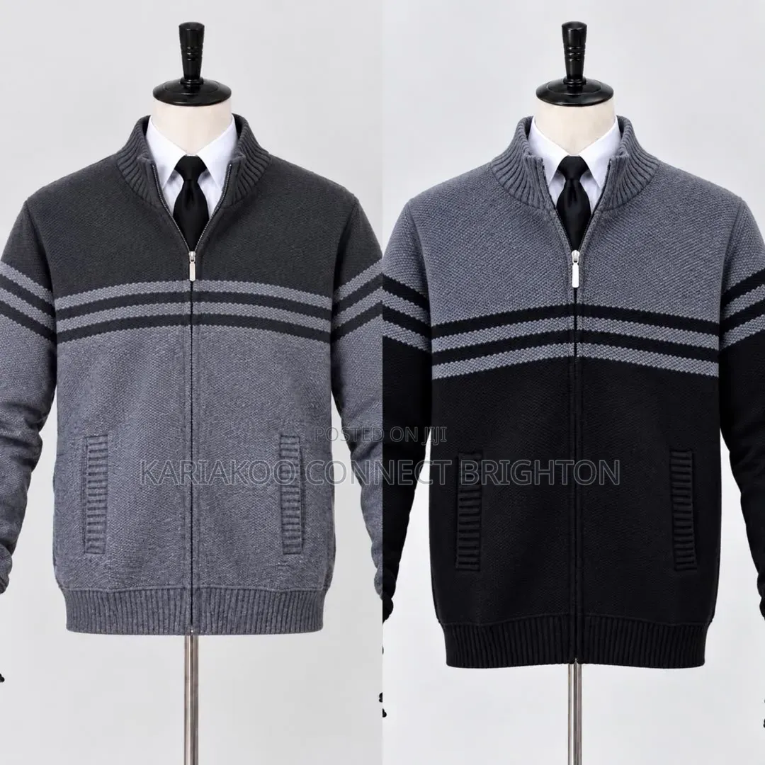 Grey Striped Knitted Zip Jacket