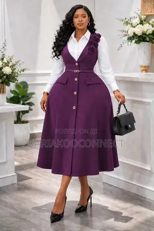 Button-Front Pinafore Midi Dress