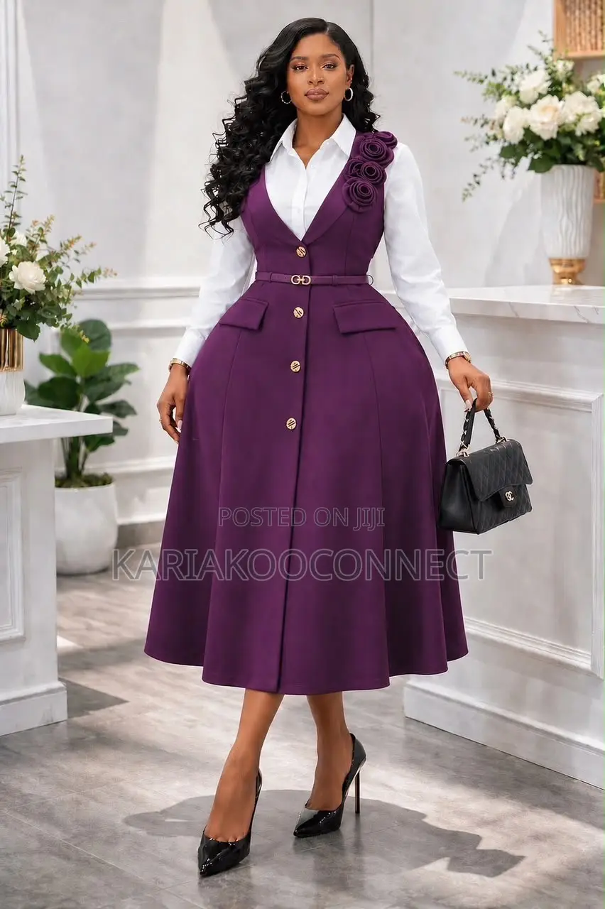 Button-Front Pinafore Midi Dress