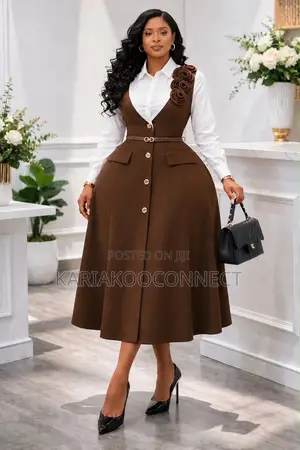 Button-Front Pinafore Midi Dress
