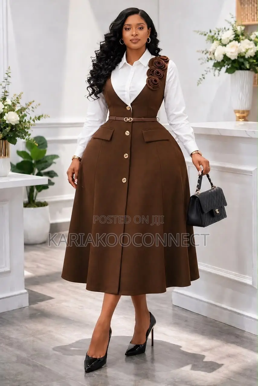 Button-Front Pinafore Midi Dress