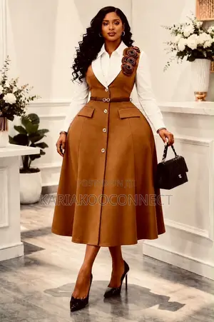 Button-Front Pinafore Midi Dress