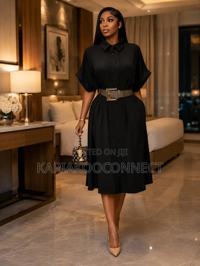 Elegant Belted Button-Front Maxi Shirt Dress