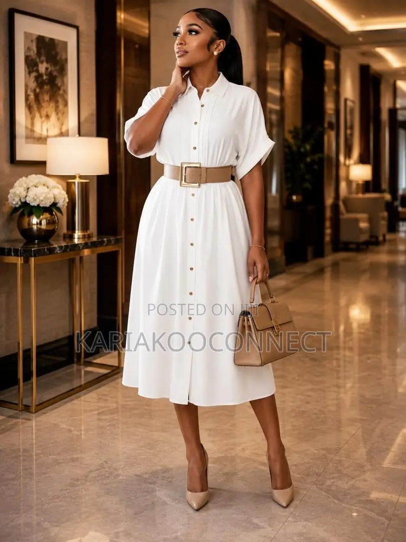 Elegant Belted Button-Front Maxi Shirt Dress