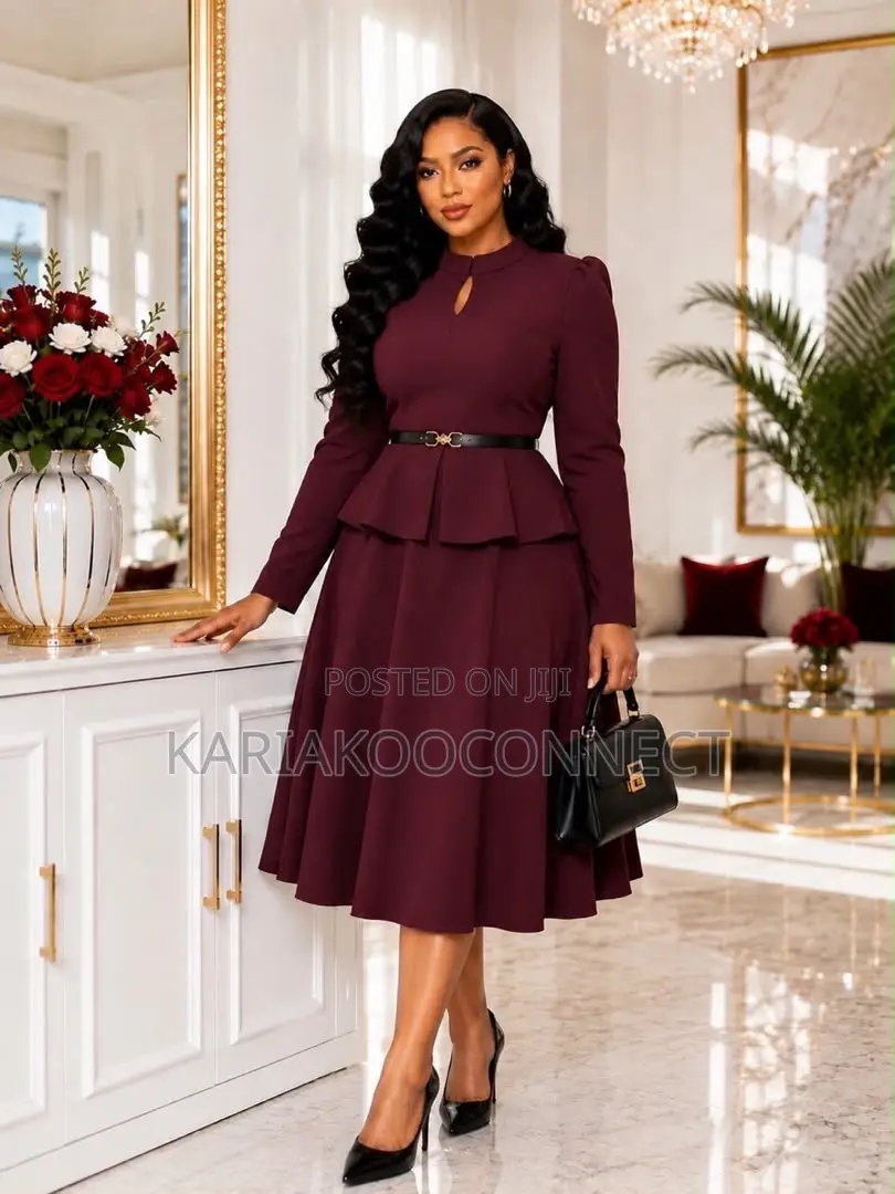 Elegant Peplum Fit-and-Flare Midi Dress