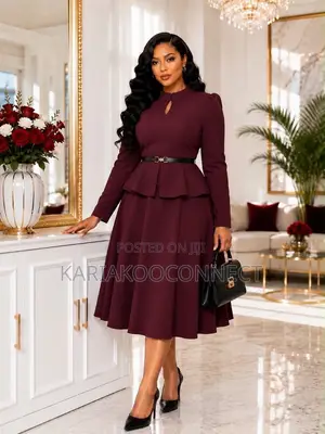 Elegant Peplum Fit-and-Flare Midi Dress