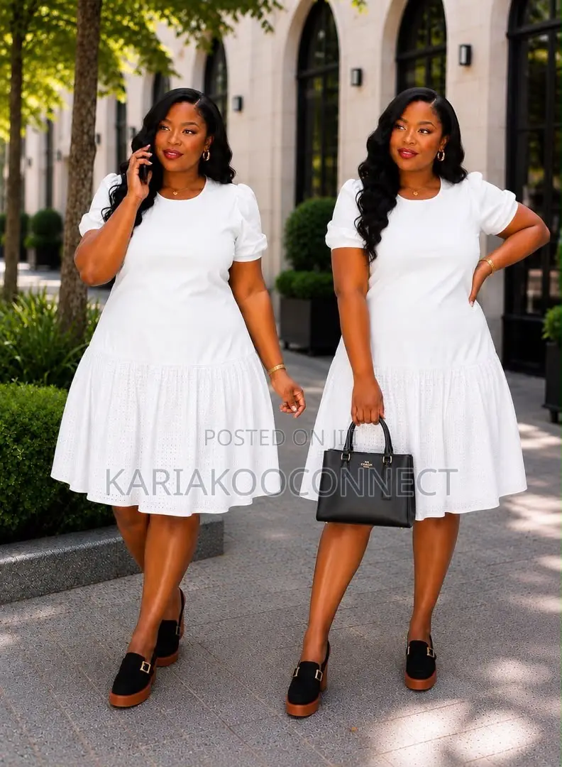 Cute Drop-Waist Eyelet Midi Dress