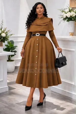 Elegant Cape-Style Fit-and-Flare Midi Dress