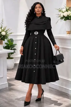 Elegant Cape-Style Fit-and-Flare Midi Dress