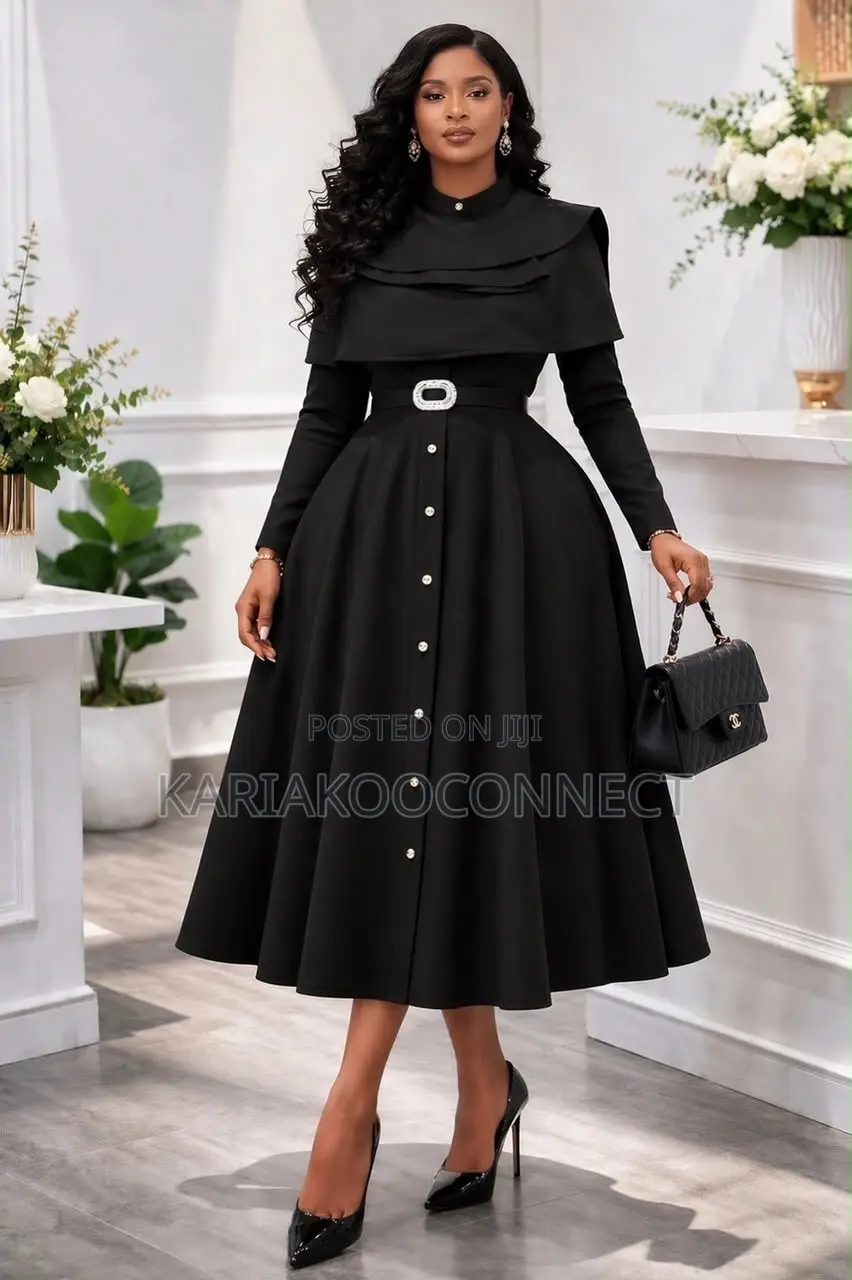 Elegant Cape-Style Fit-and-Flare Midi Dress