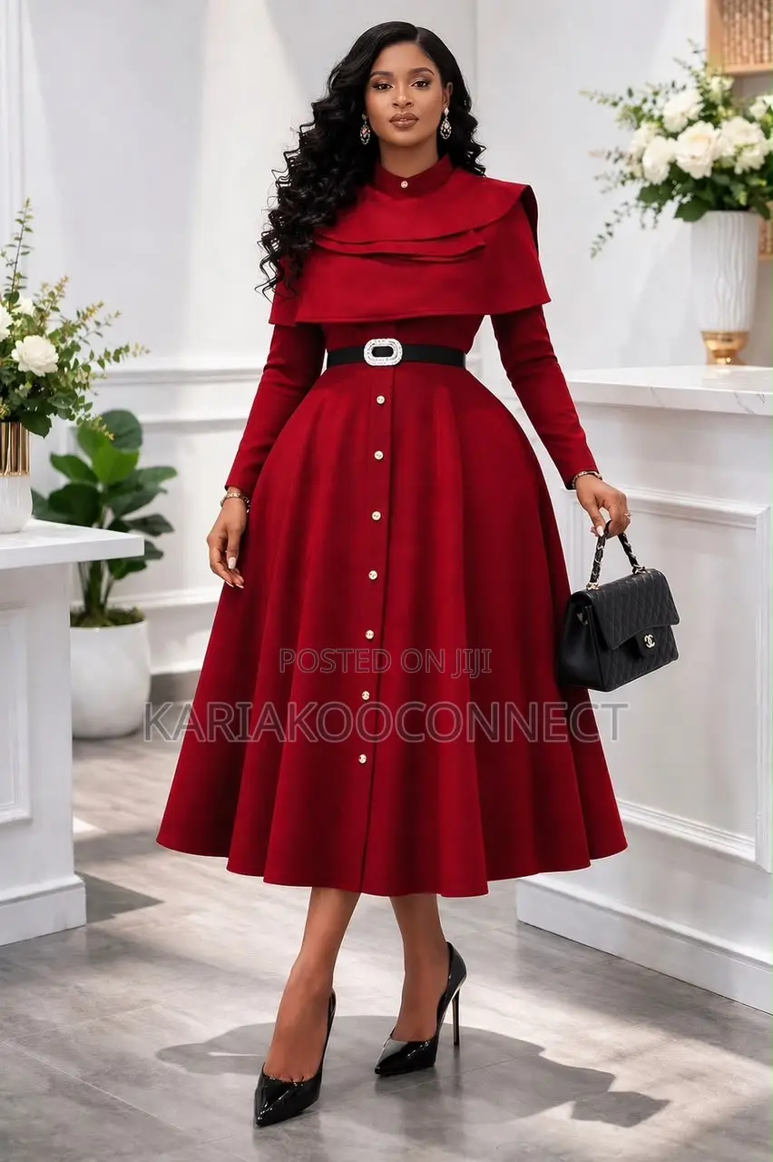 Elegant Cape-Style Fit-and-Flare Midi Dress