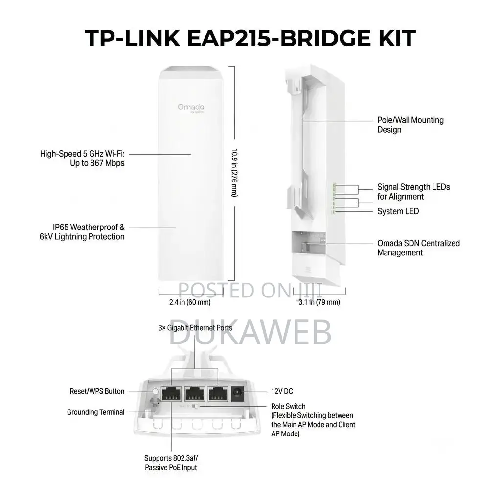 TP-Link EAP215-Bridge Kit – Outdoor 5GHz Wi-Fi Bridge – 867 MBPS IP65