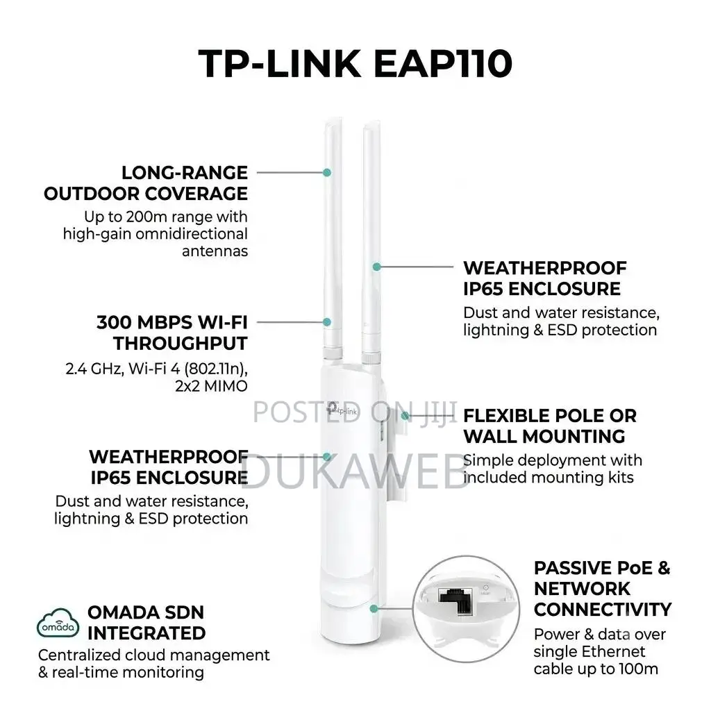 TP-Link EAP110 – Outdoor Wi-Fi Access Point – 300 MBPS Long-Range 200m