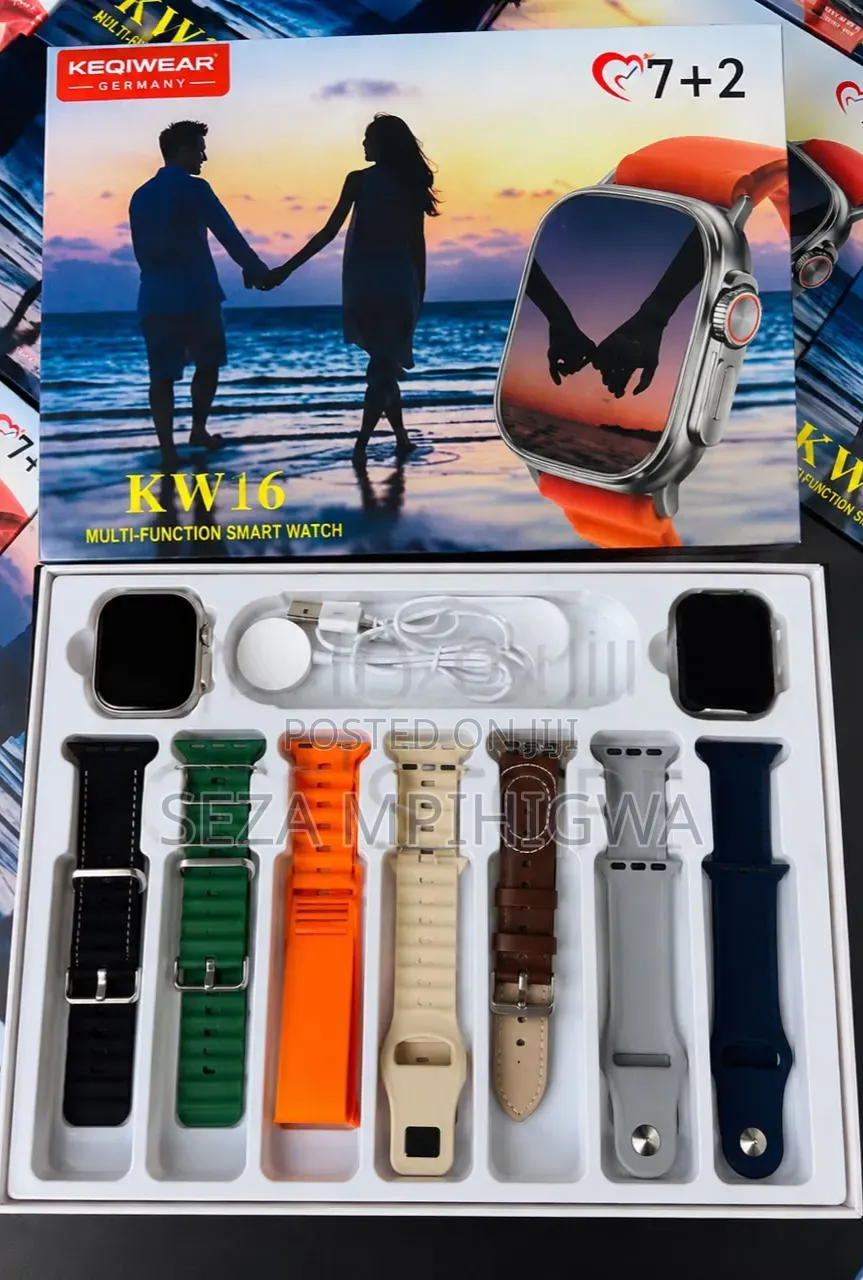 Smartwatch Set Ya Zawadi: Saa 2 + Mishipi 7 Tofauti (Keqiwear KW16)"