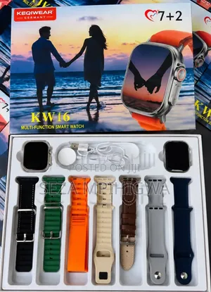 Smartwatch Set Ya Zawadi: Saa 2 + Mishipi 7 Tofauti (Keqiwear KW16)"