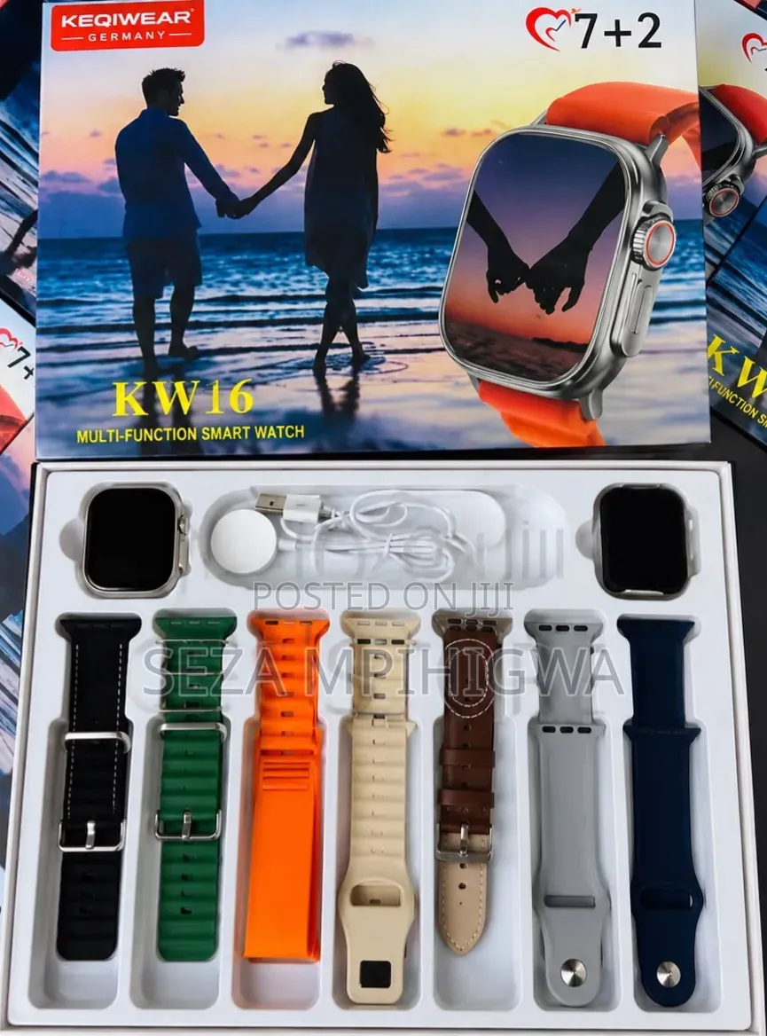 Smartwatch Set Ya Zawadi: Saa 2 + Mishipi 7 Tofauti (Keqiwear KW16)"