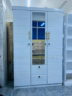 Simple and Modern Wardrobe Ya Milango 3 Ina Kioo Rangi Nyeupe