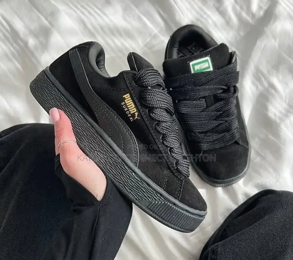 Black Suede Thick-Lace Sneakers
