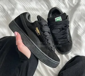 Black Suede Thick-Lace Sneakers