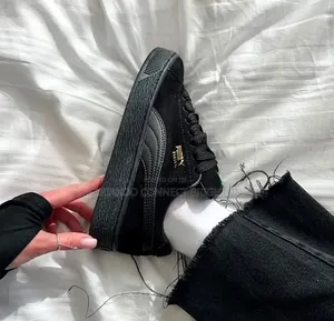 Black Suede Thick-Lace Sneakers