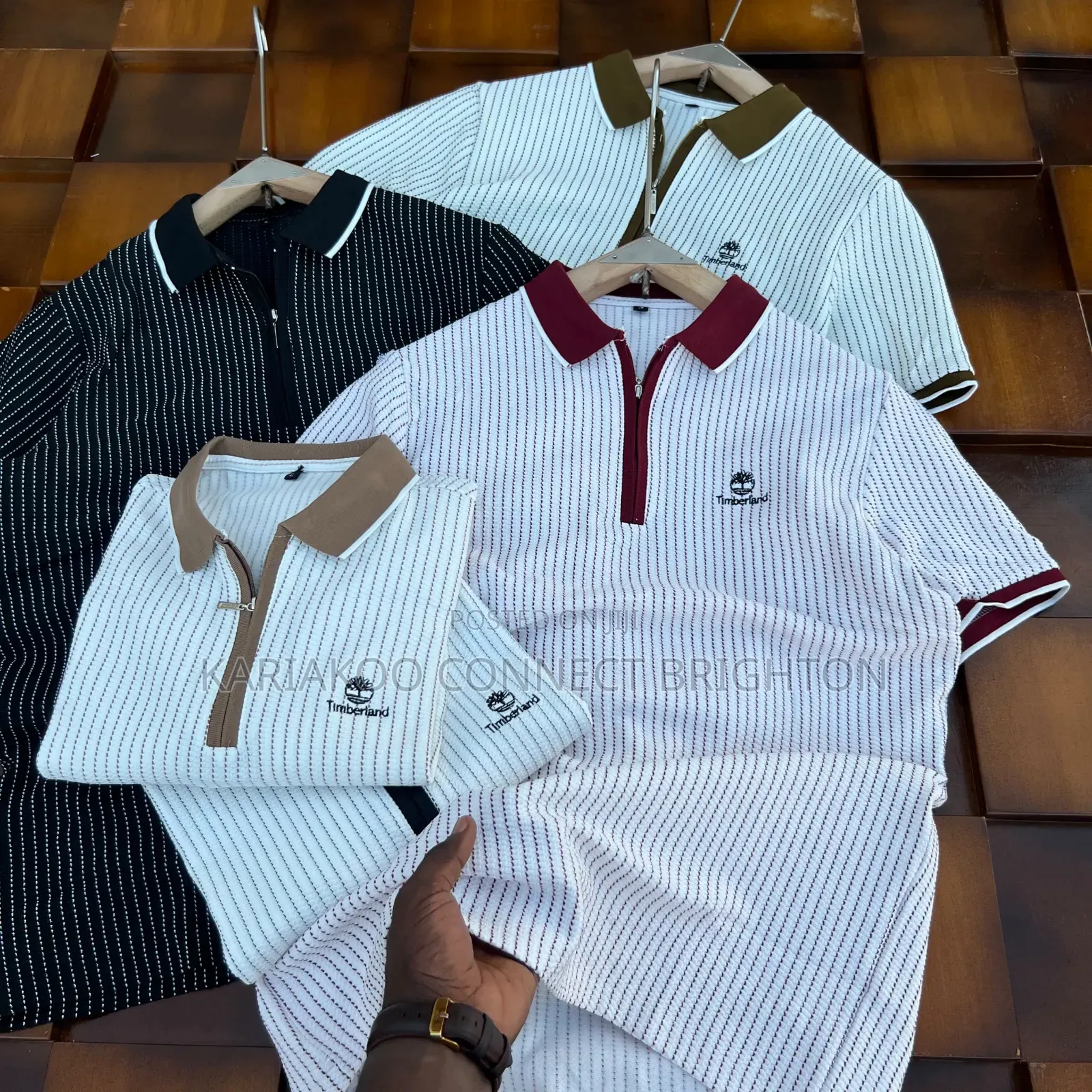 Striped Collared Zip Polo Shirts