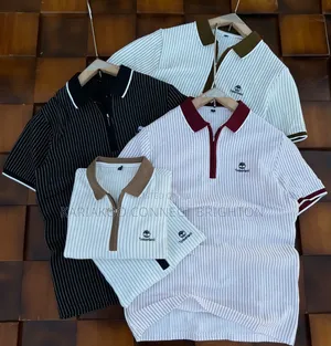 Striped Collared Zip Polo Shirts