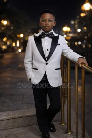 Kids White Iced Suit With Black Lapel (Jacket, Vest Trousers)