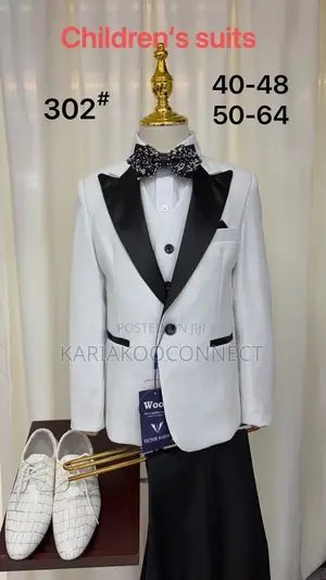 Kids White Iced Suit With Black Lapel (Jacket, Vest Trousers)