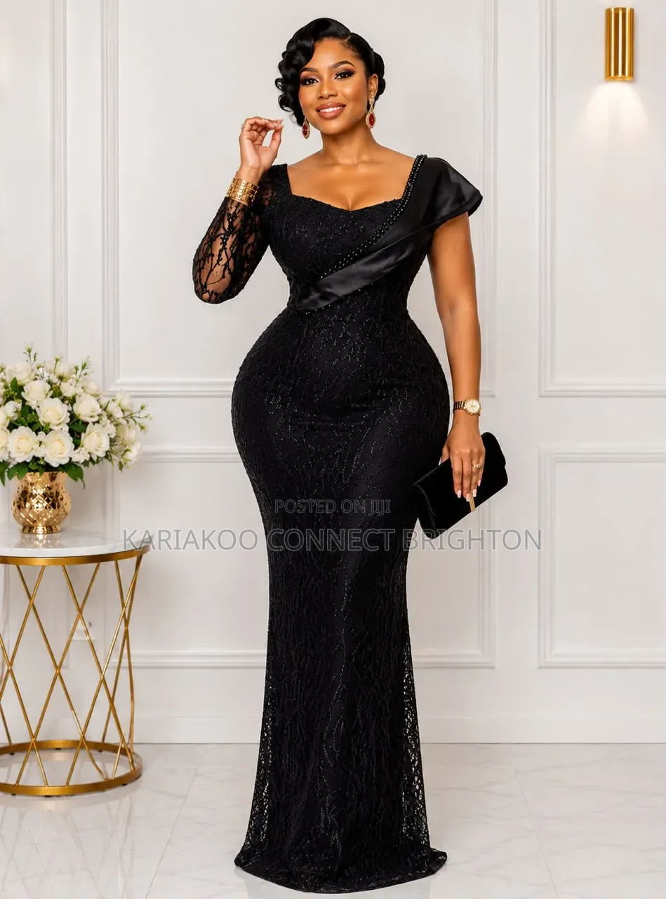 Elegant Lace Asymmetric-Strap Party Dress (4 Colors)