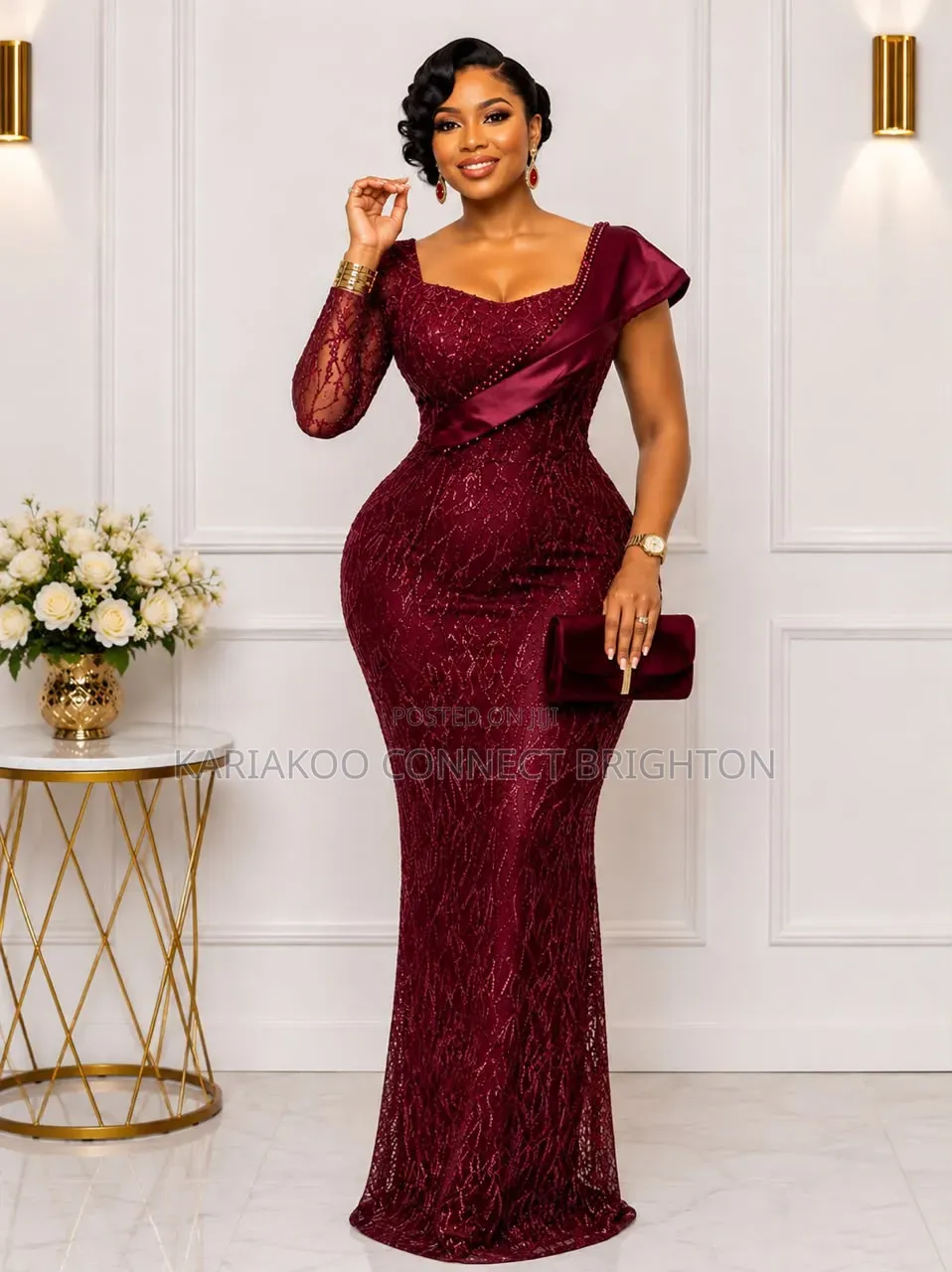 Elegant Lace Asymmetric-Strap Party Dress (4 Colors)