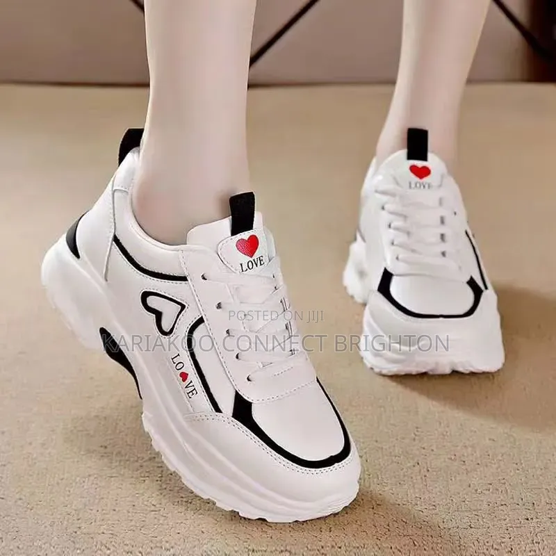 White Pink Heart Accent Chunky Sneakers