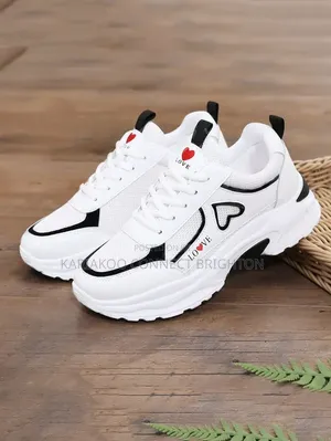 White Pink Heart Accent Chunky Sneakers