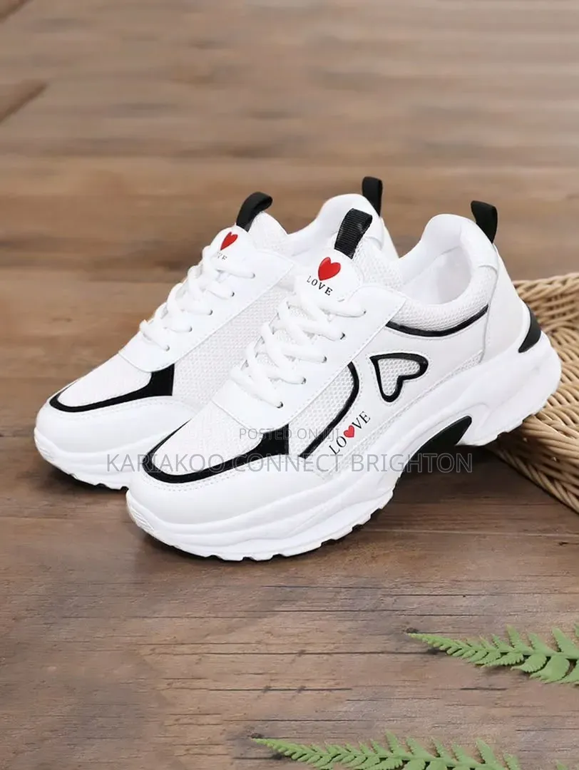 White Pink Heart Accent Chunky Sneakers