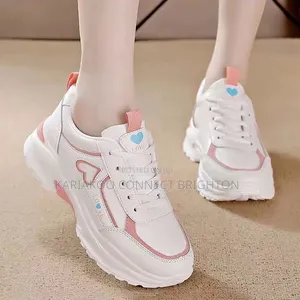 White Pink Heart Accent Chunky Sneakers