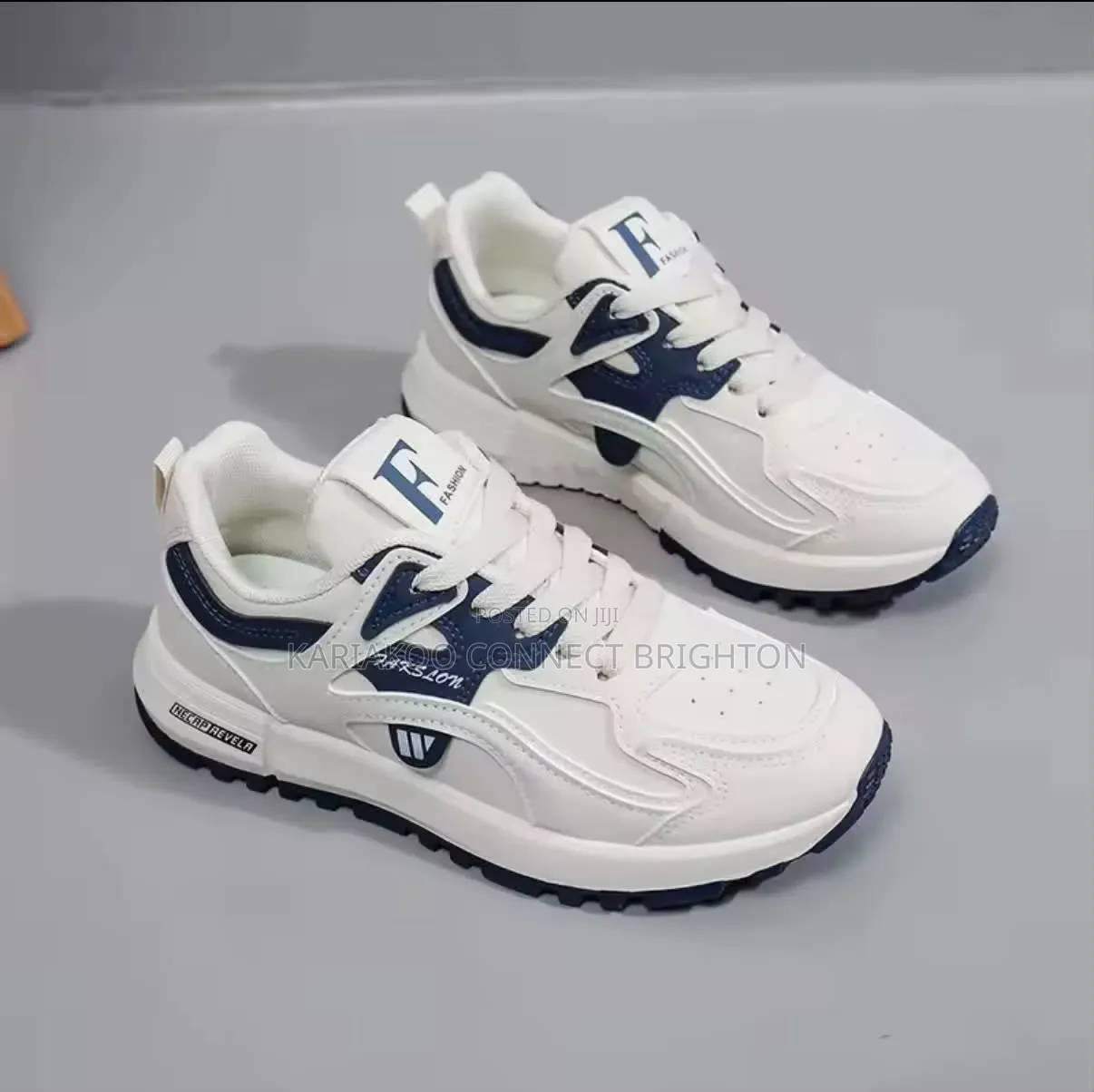 White Navy Blue Accent Sneakers