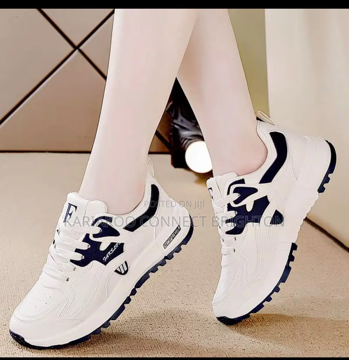 White Navy Blue Accent Sneakers