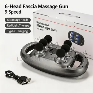 6-Head Fascia Massage Gun – 9 Speed Deep Tissue With Red Light Therapy
