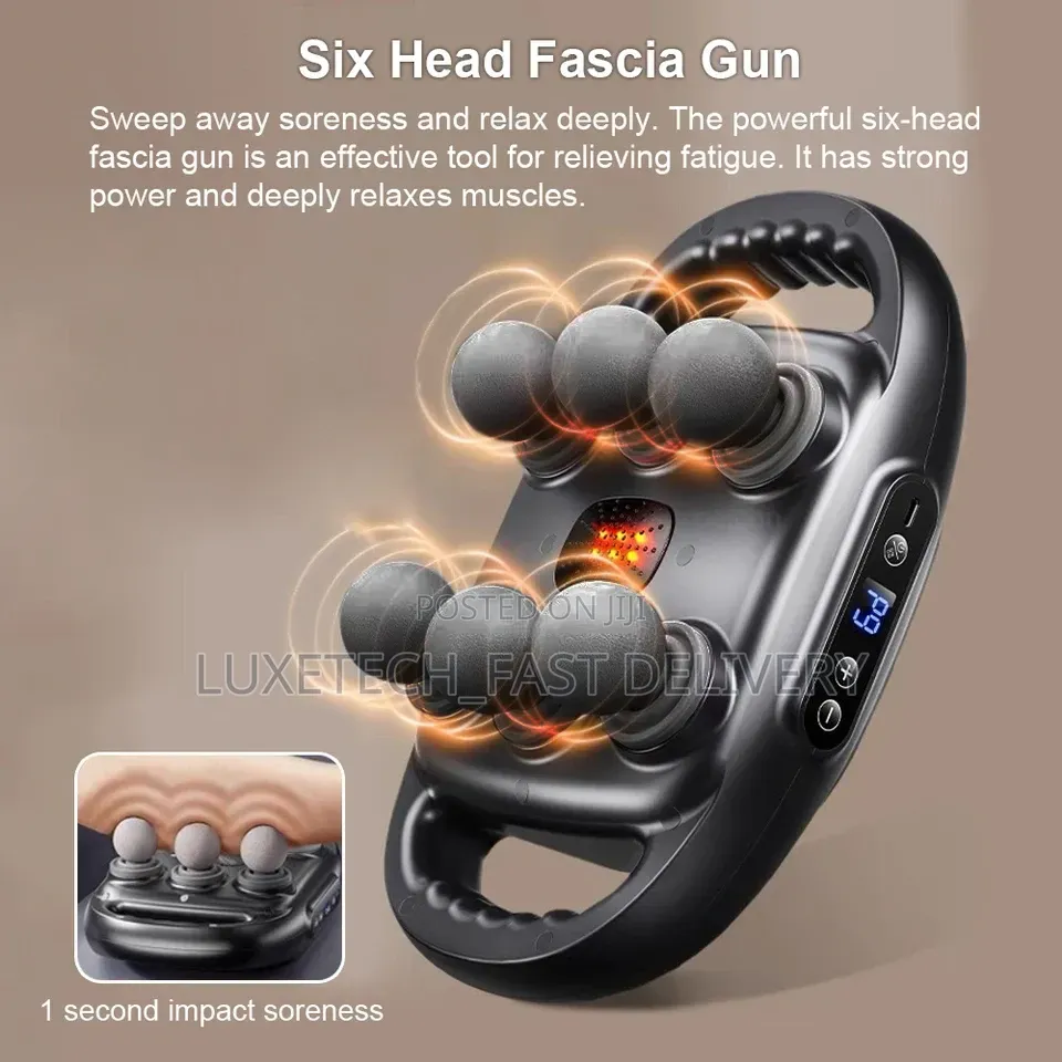 6-Head Fascia Massage Gun – 9 Speed Deep Tissue With Red Light Therapy