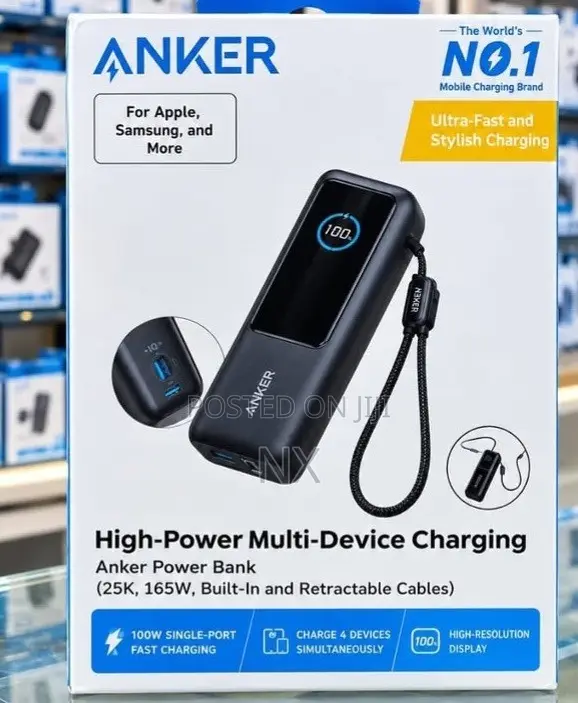 Anker Laptop Power Bank 25000mAh 165W Built-in Rectractable Cables