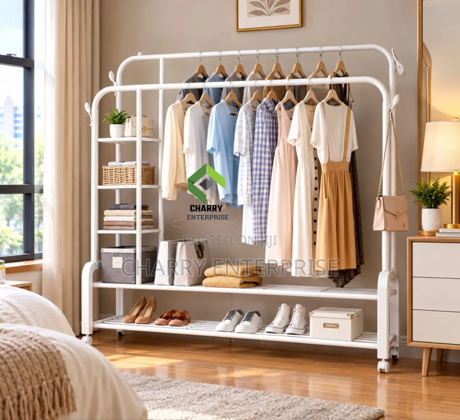 Heavy Double Pole Hanger Metal.Clothes Rack 160*110*55cm With Kg 58