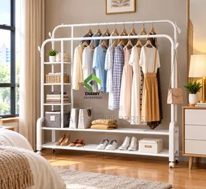 Heavy Double Pole Hanger Metal.Clothes Rack 160*110*55cm With Kg 58