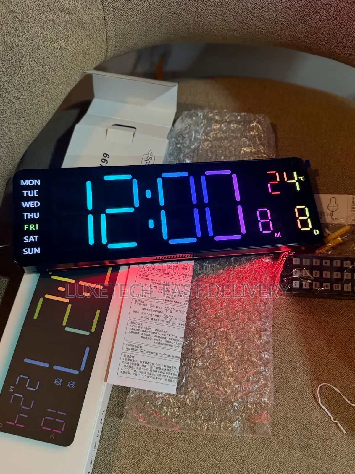 6678R Large RGB LED Digital Wall Alarm Clock (USB Wired)