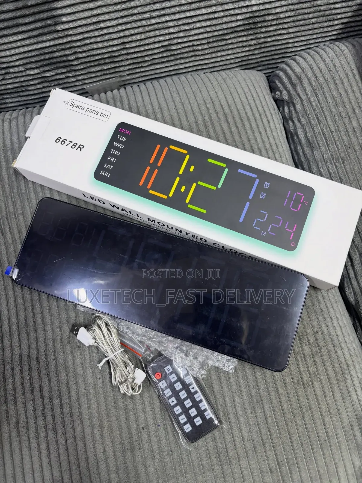 6678R Large RGB LED Digital Wall Alarm Clock (USB Wired)