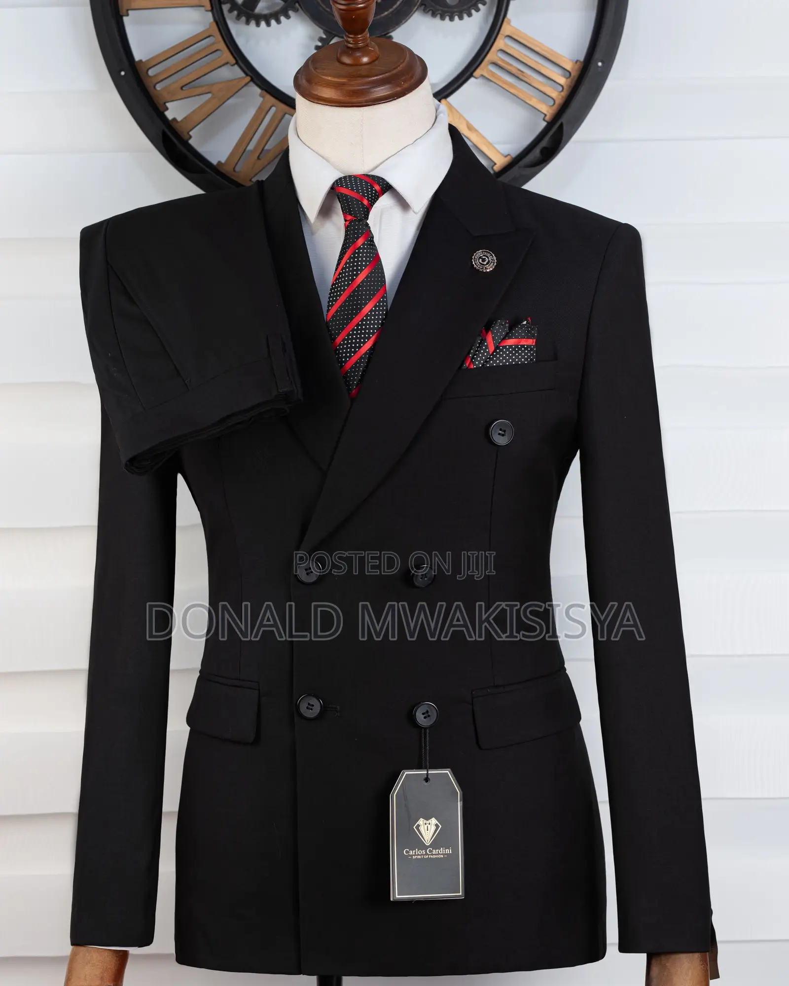 Carlos Cardini Black Double Breast Coat + Trouser - 6 Buttons